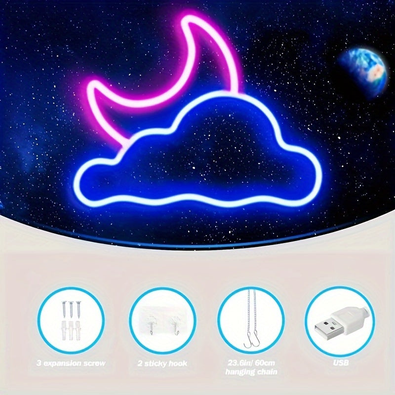 Cloud and moon LED Neon Sign