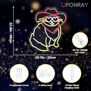 Uponray Cowboy Cat Neon Sign