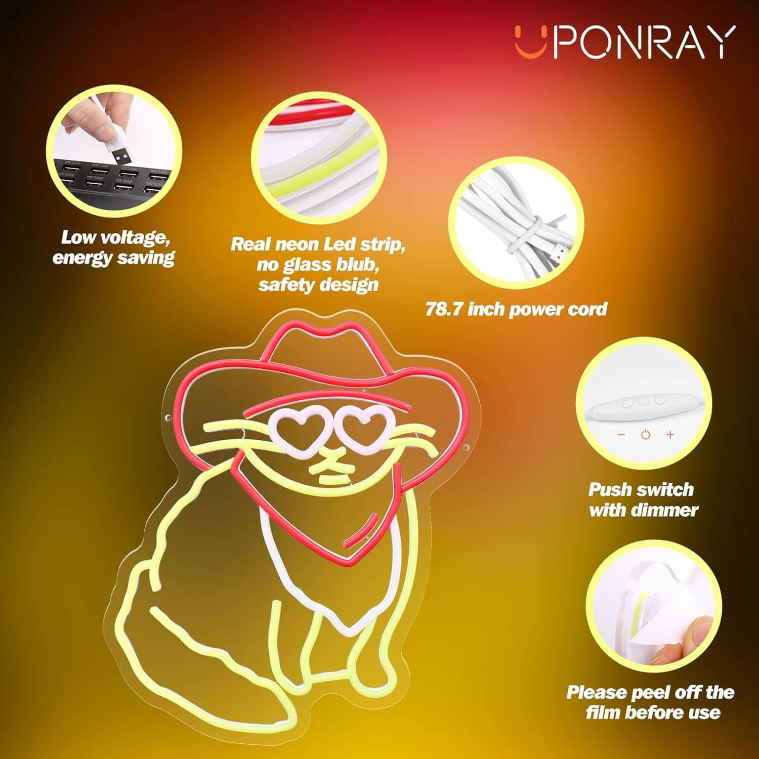 Uponray Cowboy Cat Neon Sign